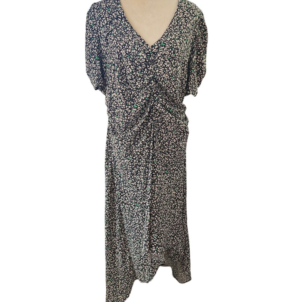 A New Day Black Cream Green Ruched Floral Dress XXL